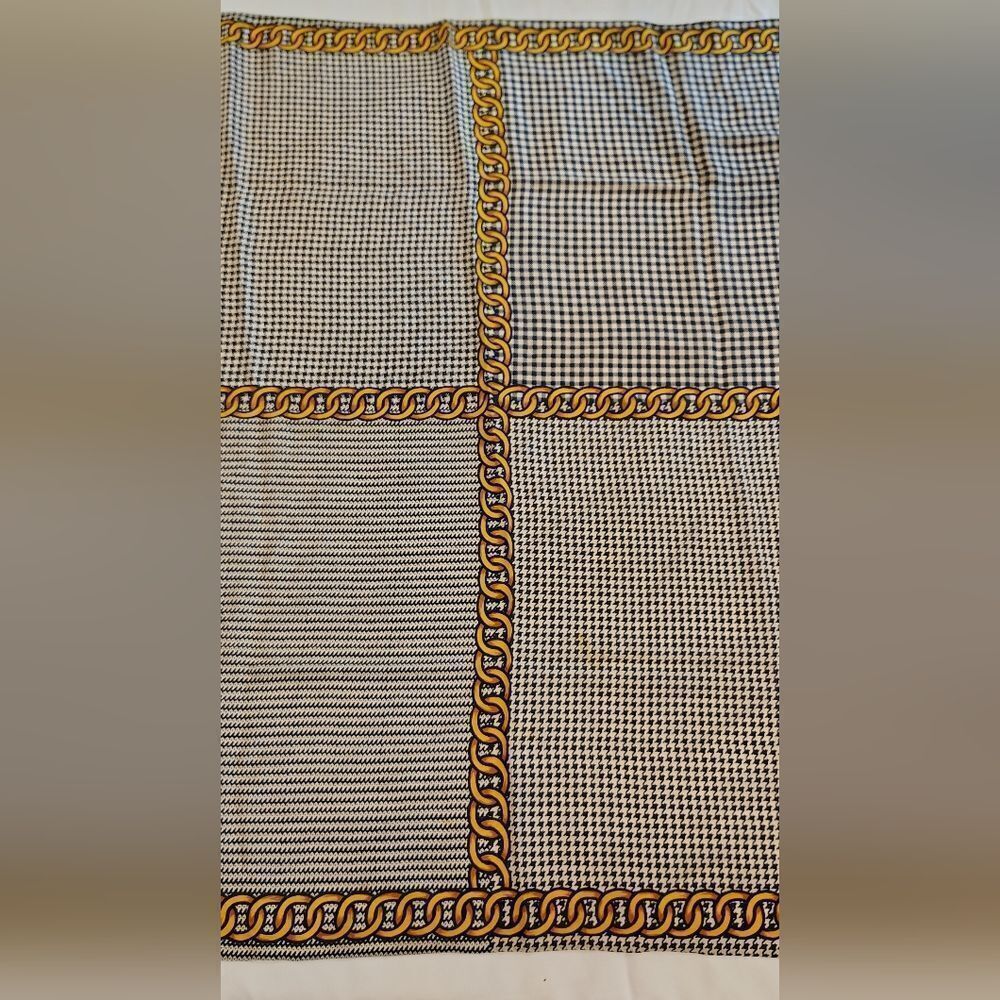 Albert Nipon Black & Gold Vintage Checkered Scarf Houndstooth Gingham - Picture 9 of 14